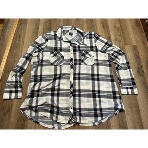 Como Vintage Shirt Women's Plus 2X Black White Plaid Long Sleeve Button Up Shirt